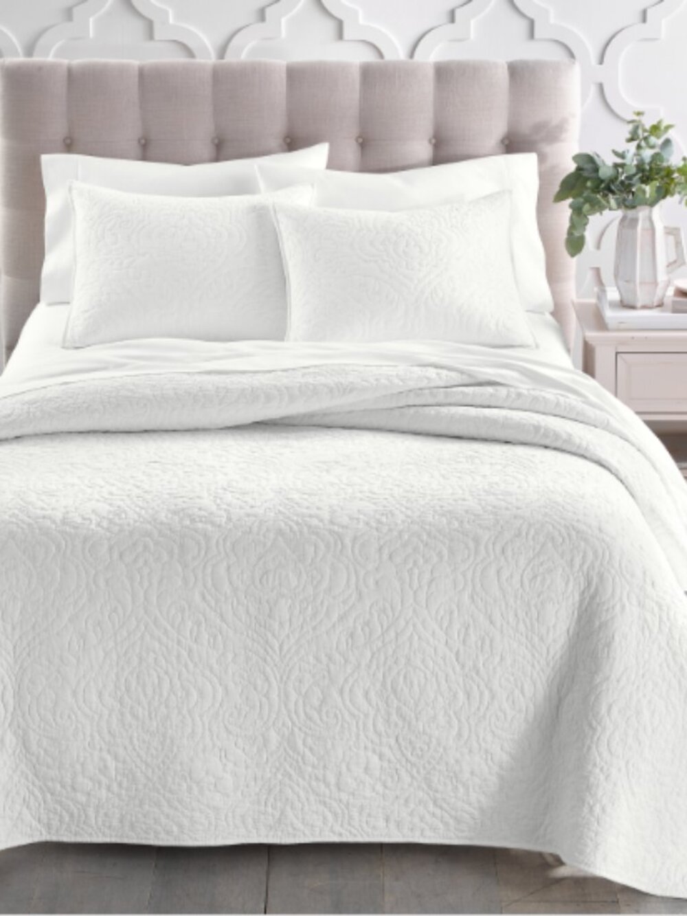 Charter Club Sculpted Paisley Embroidered Cotton Quilt, Full/Queen, White